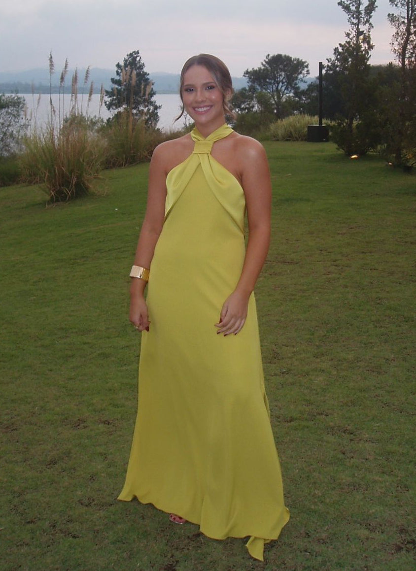 Vestido decote nas costas verde