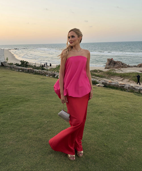 Vestido longo rosa e vermelho tamanho P/M 36/38