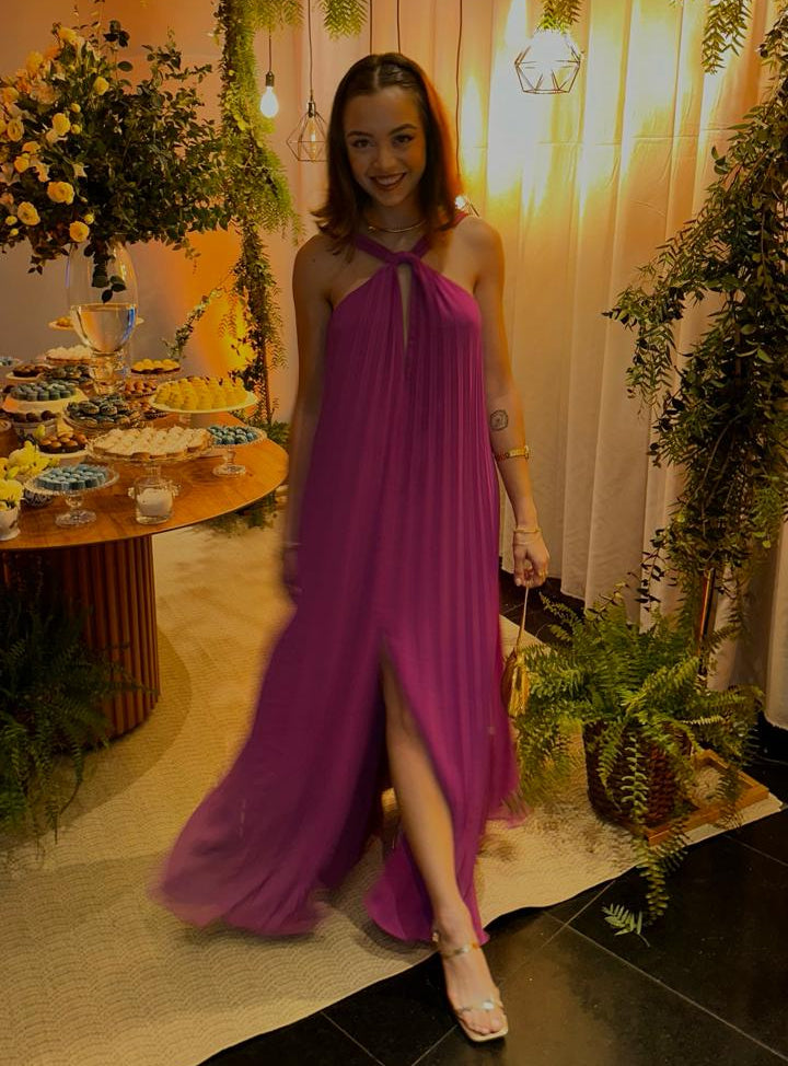 Vestido rosa plissado