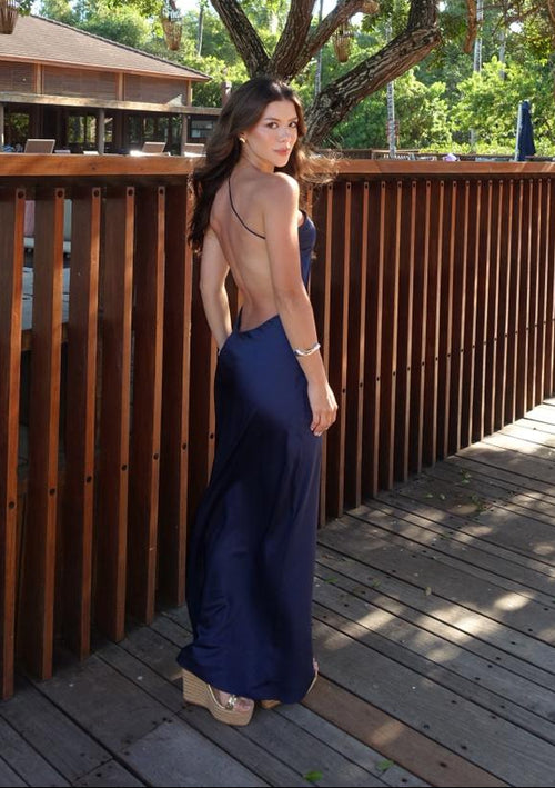 vestido azul de seda 9Acompanha laço removível)