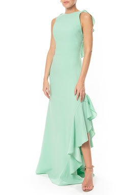 Vestido verde água com babados de crepe 34