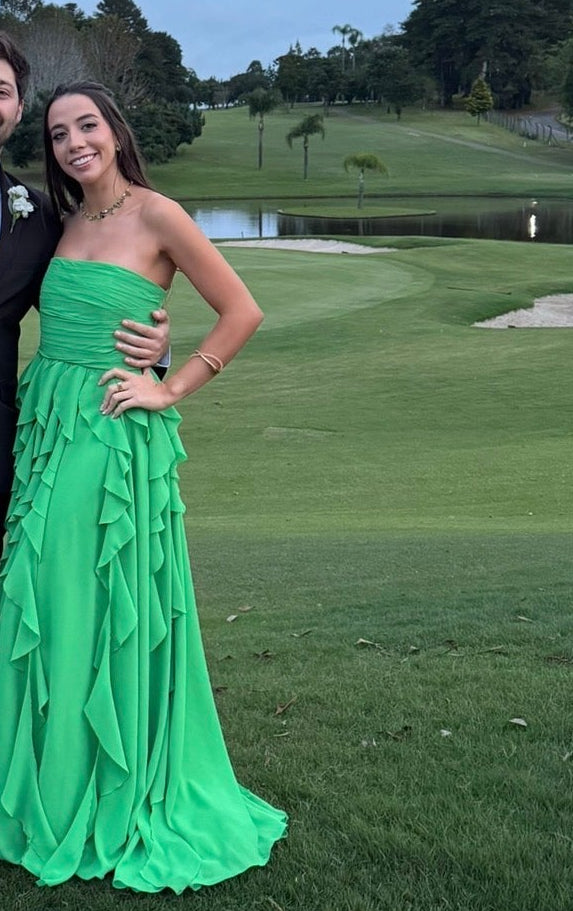 Vestido verde drapeado com babados assimétricos tamanho M