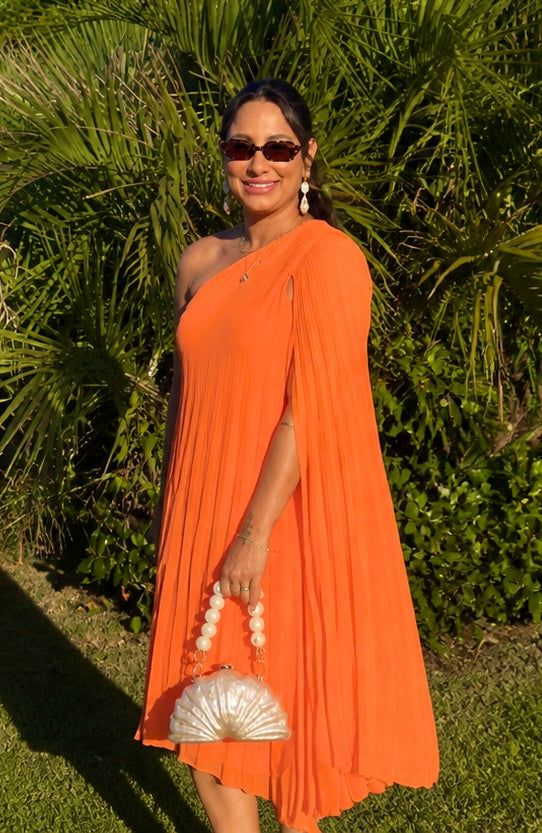 Vestido plissado Midi Laranja M