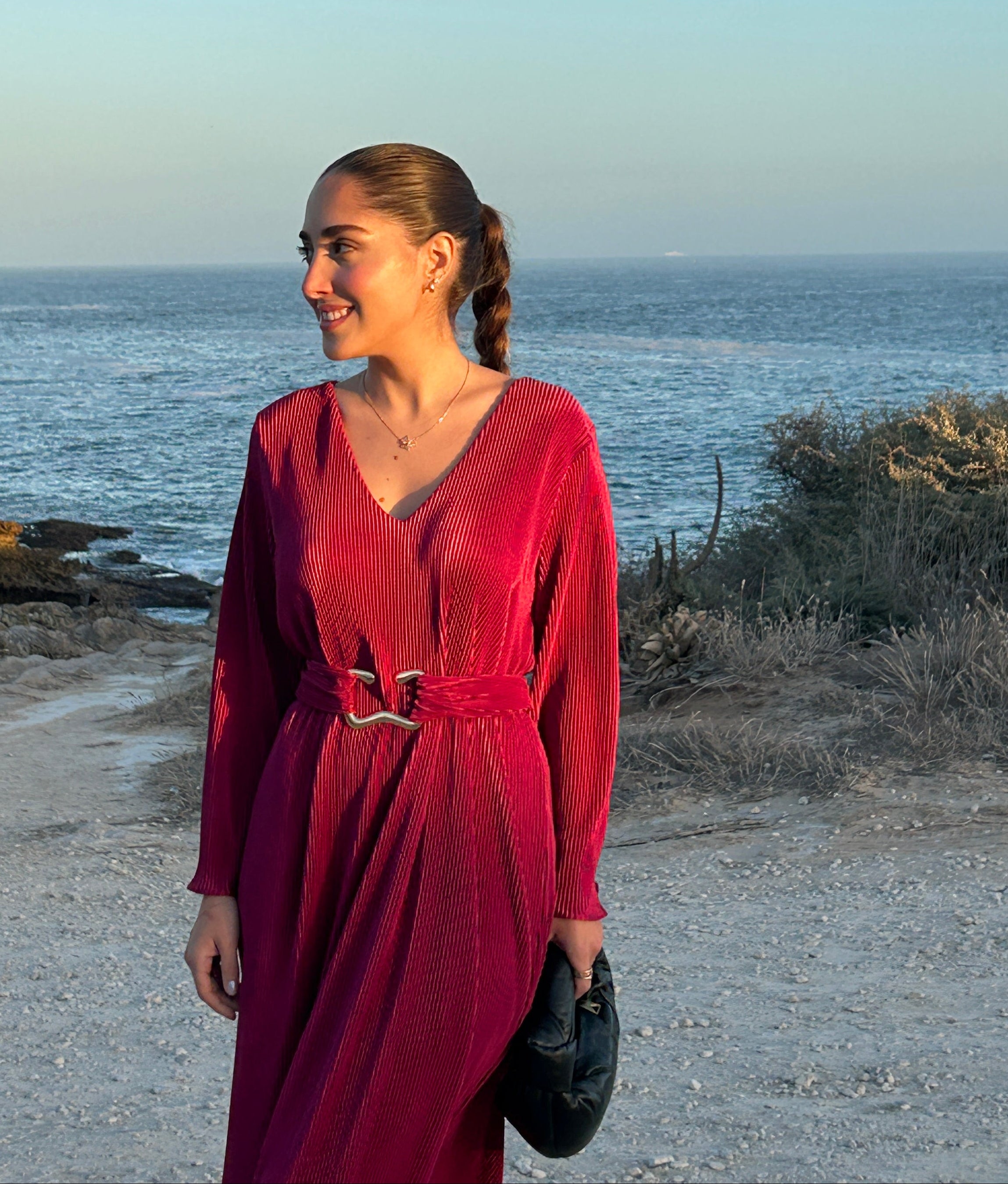 Vestido midi vinho plissado tamanho único