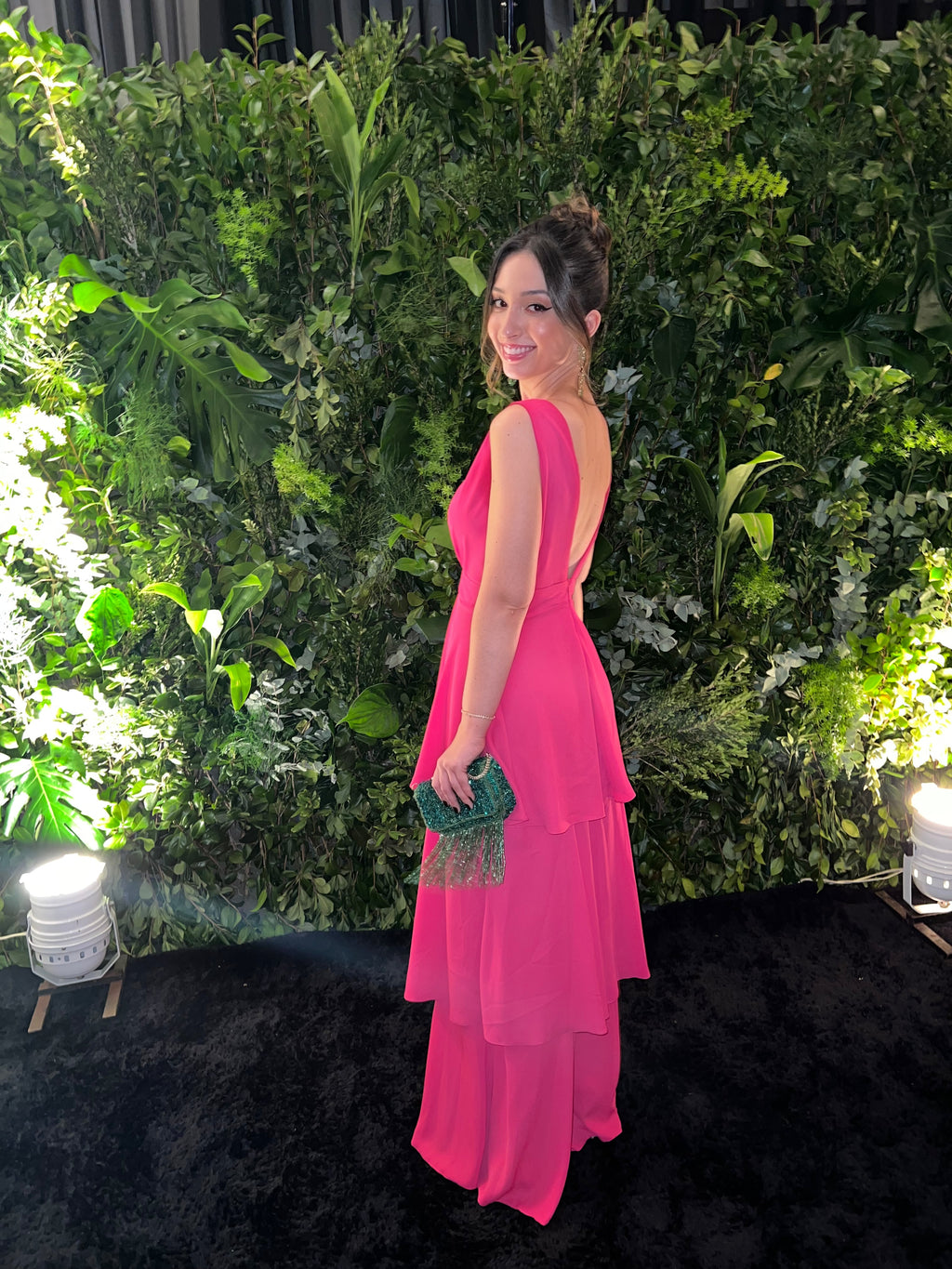 vestido babados rosa