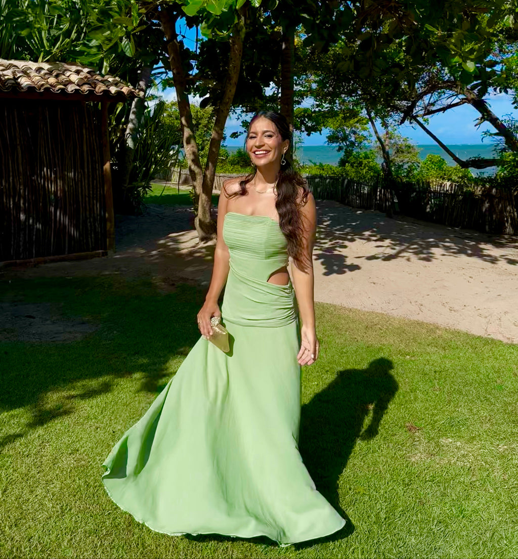 vestido detalhe cintura verde