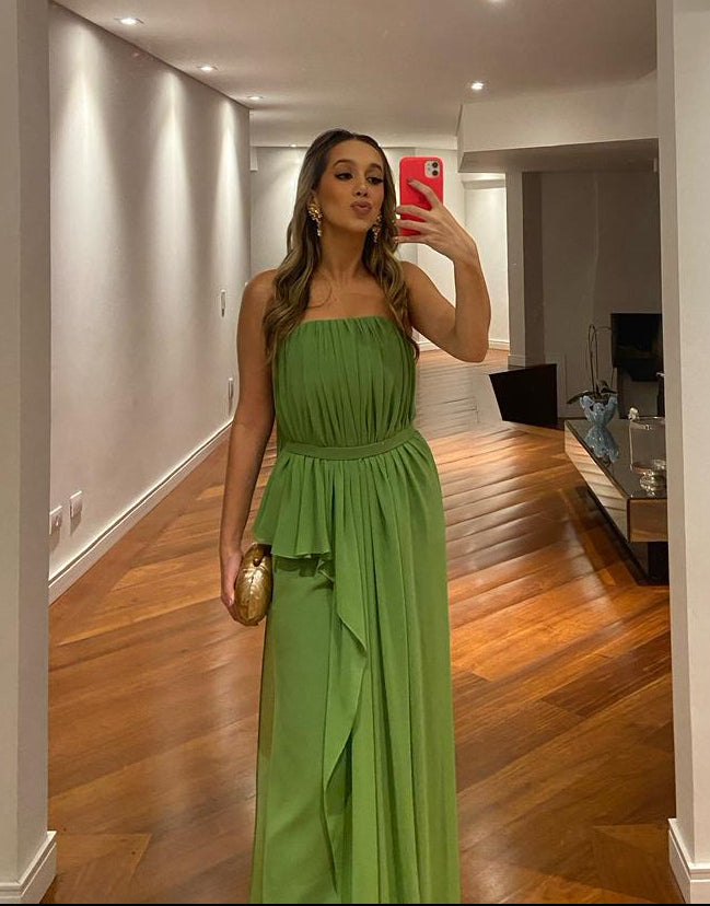 vestido corpo plissado verde