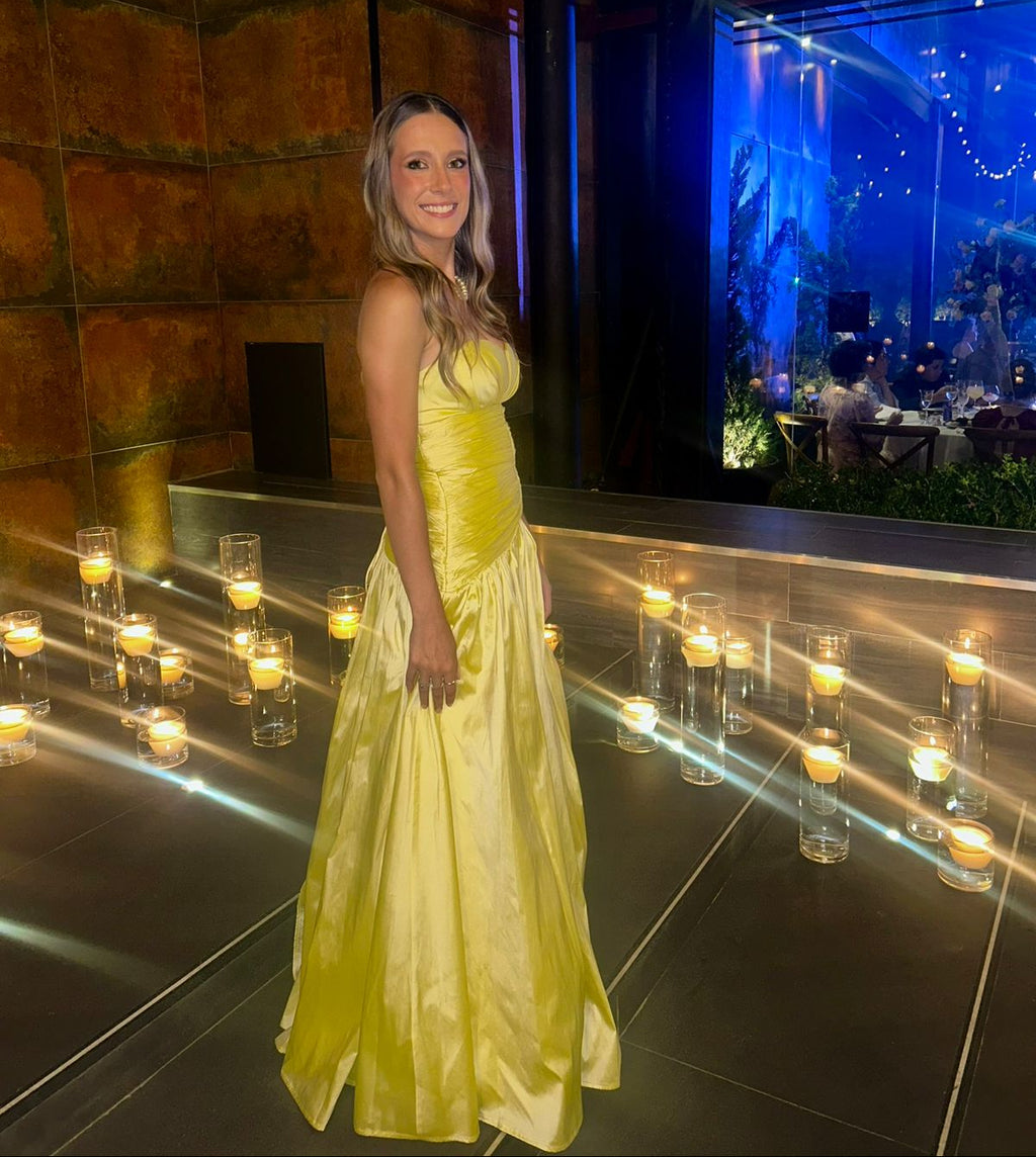 vestido corset cintura baixa amarelo
