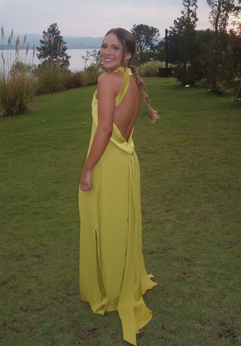 Vestido decote nas costas verde