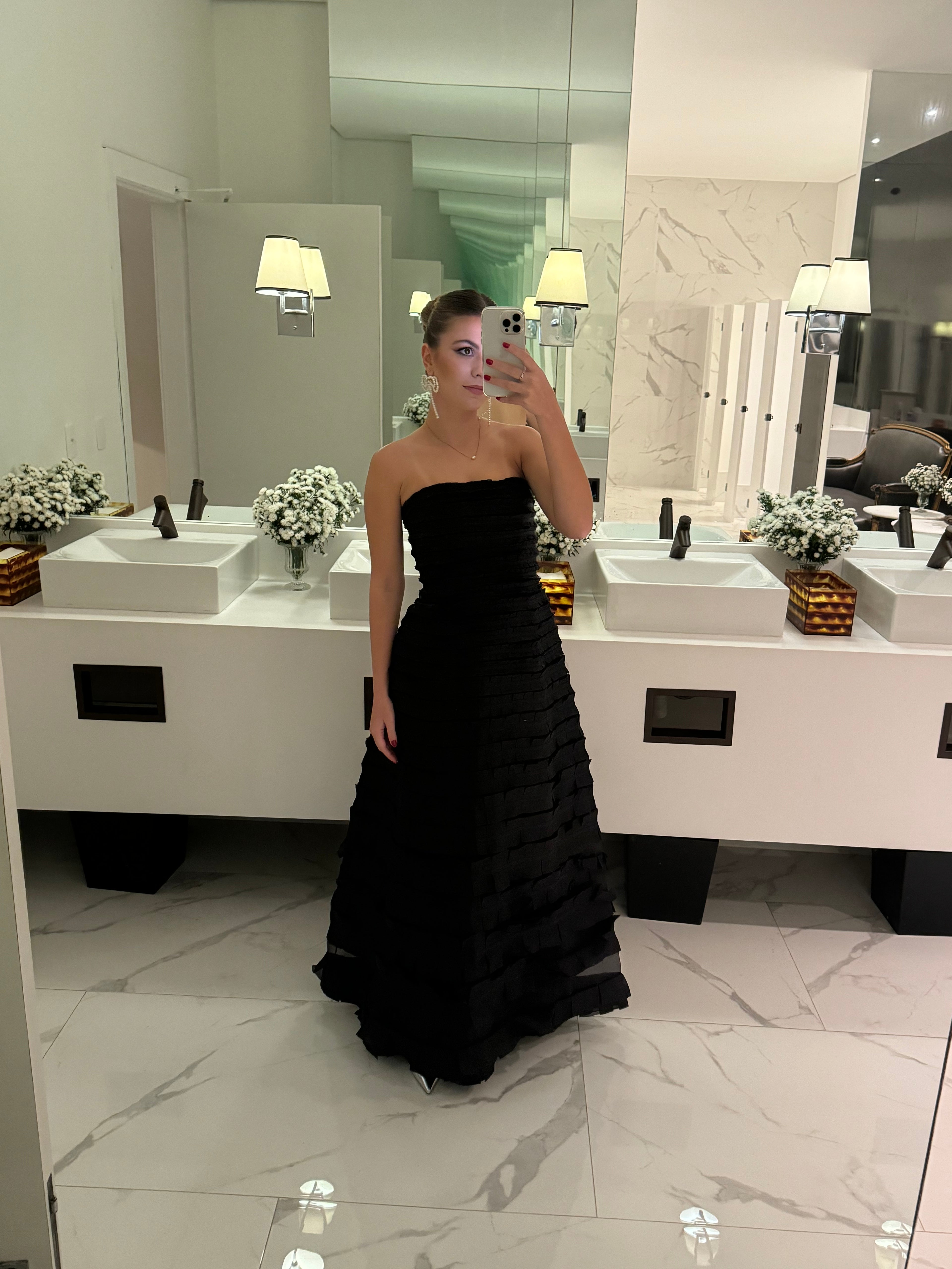 vestido tomara que caia preto