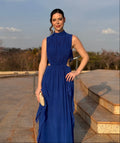 vestido vazado babado azul