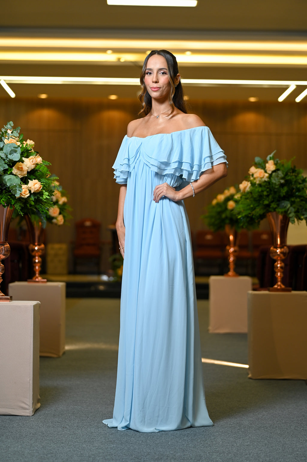 vestido babados azul bebê