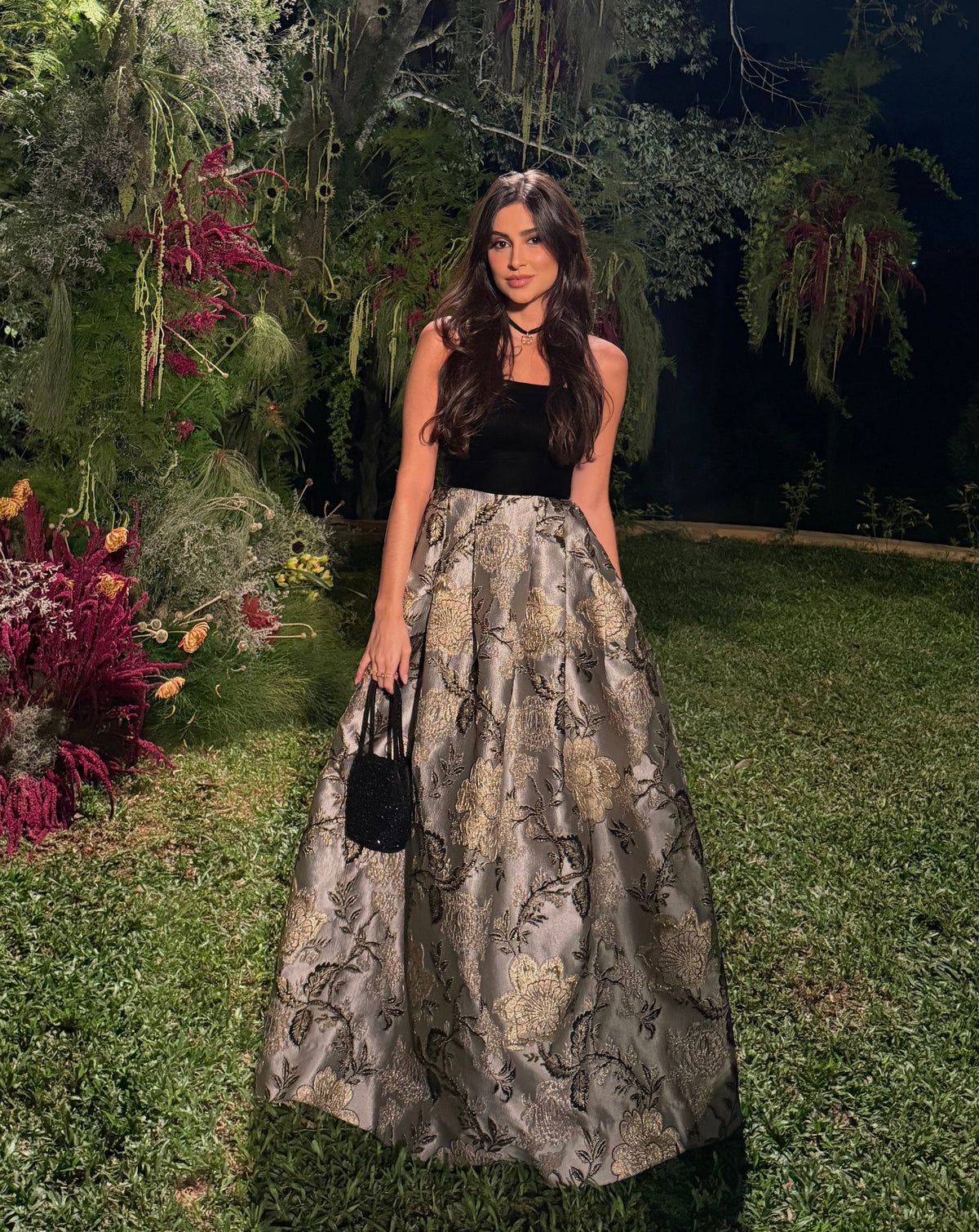 vestido veludo jacquard rodado