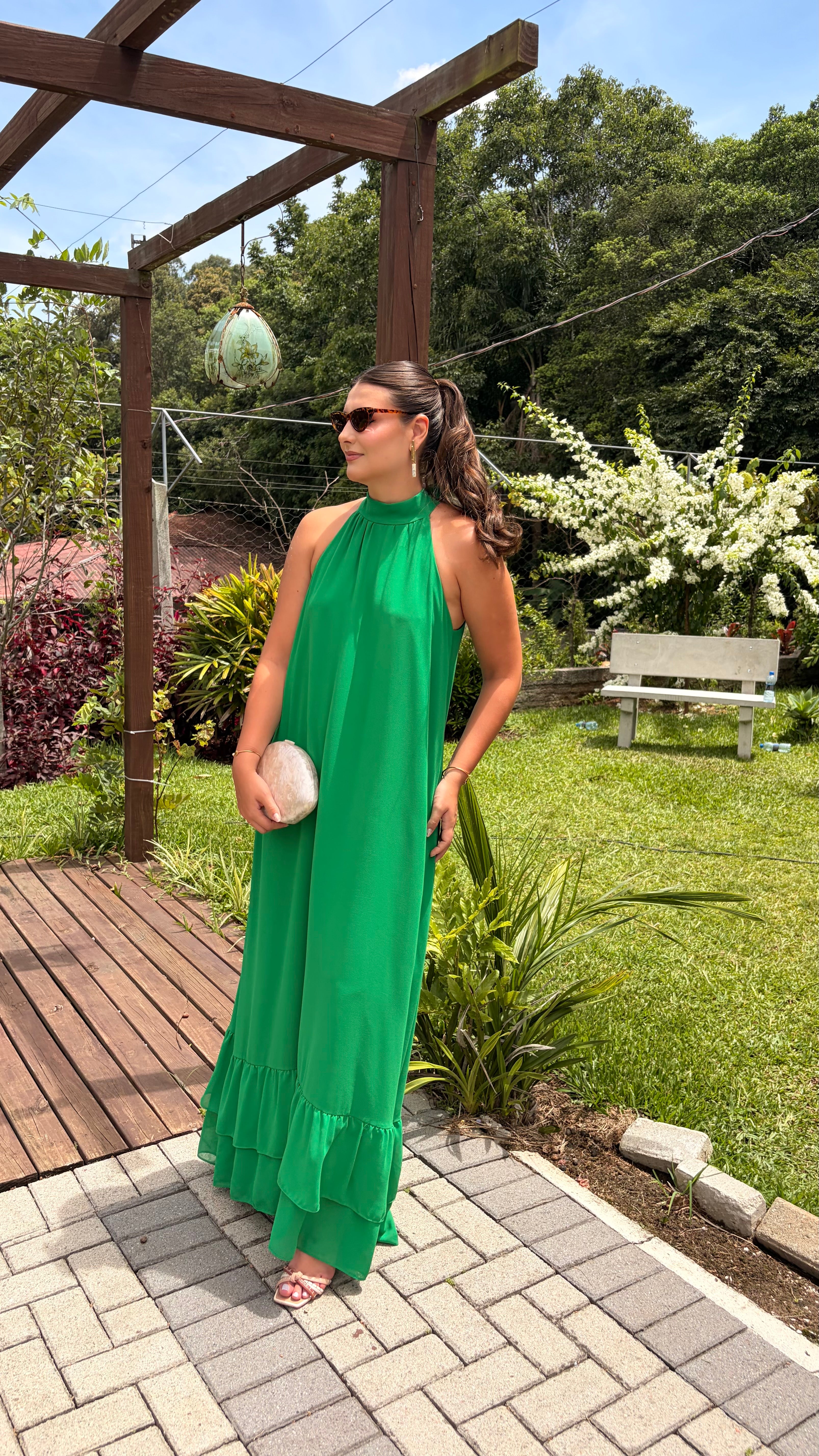 vestido detalhe barra verde