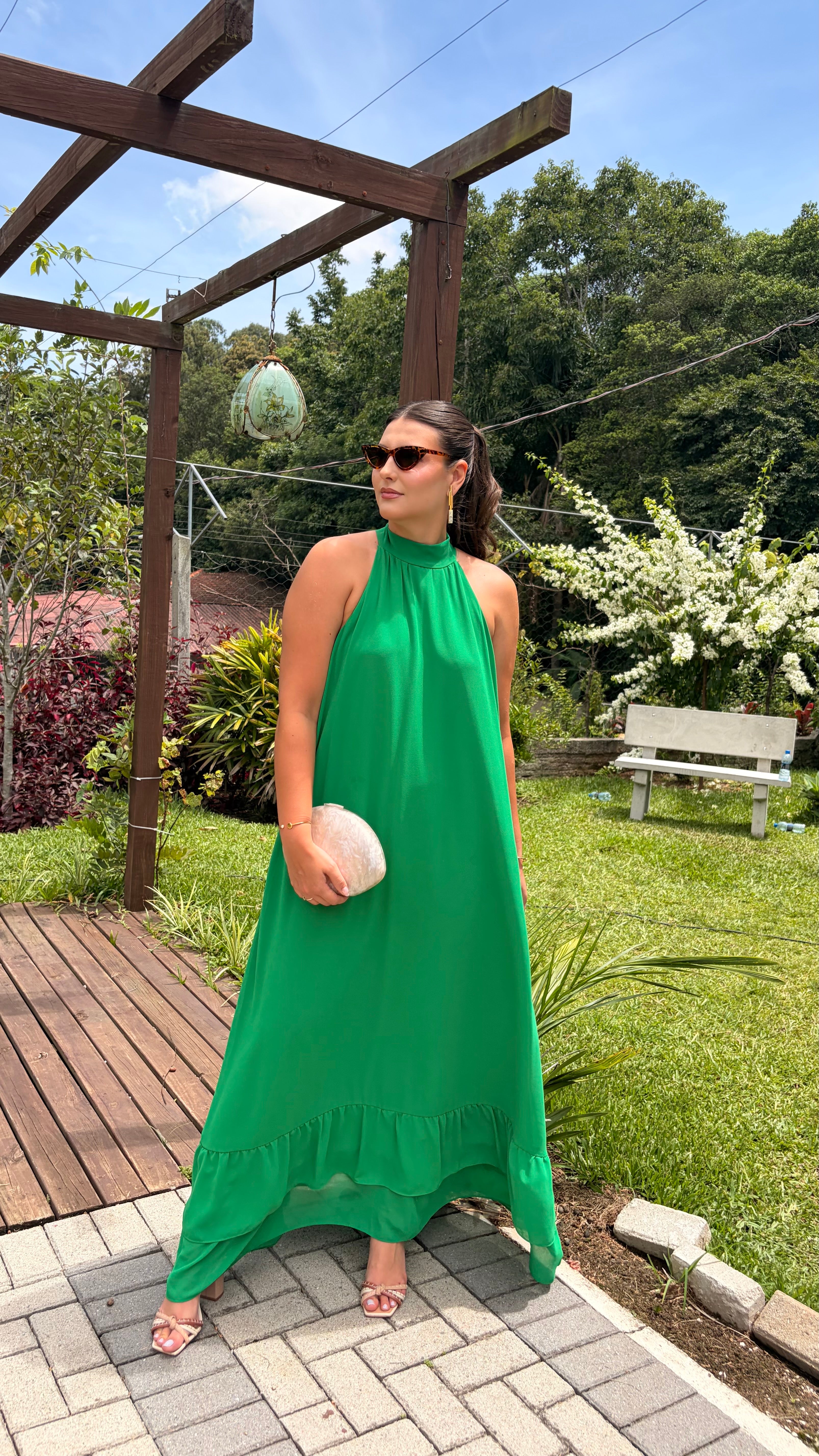 vestido detalhe barra verde