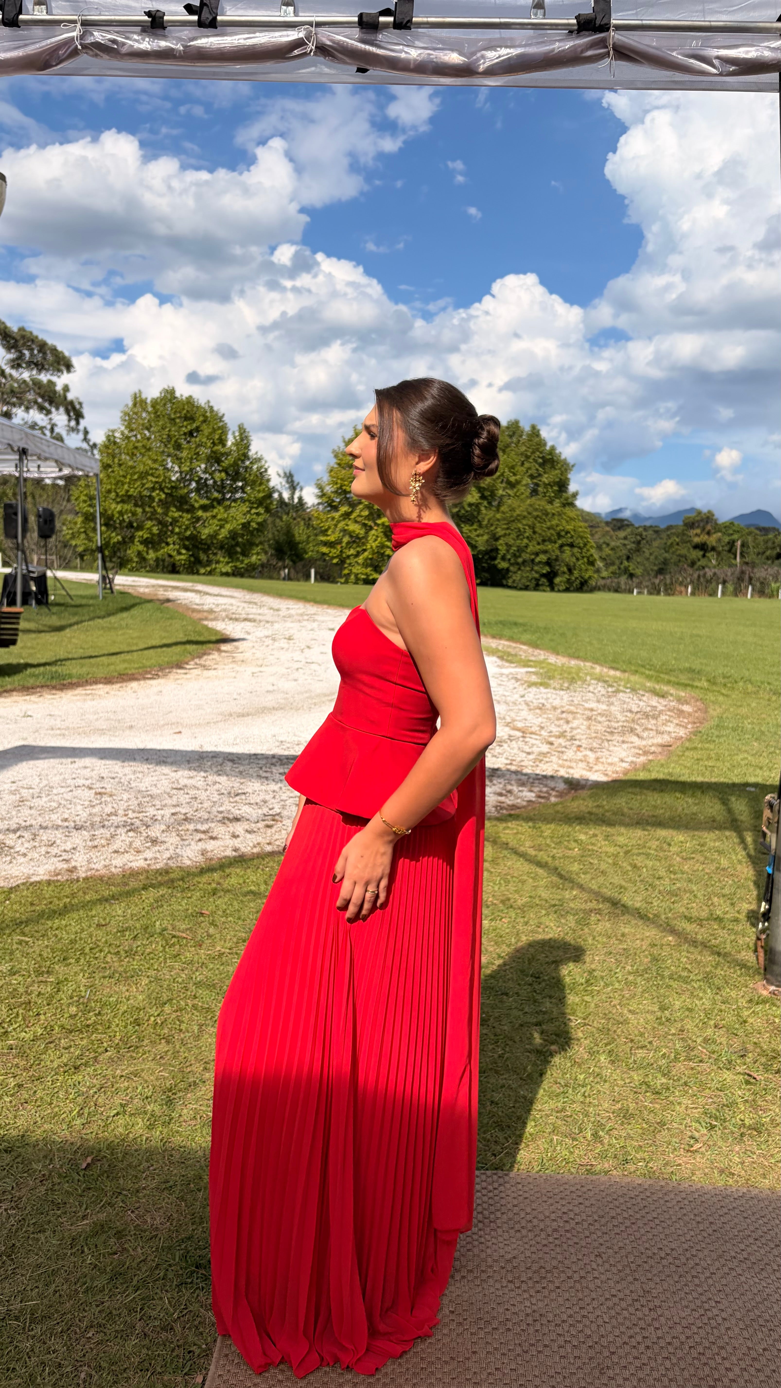 vestido corset plissado vermelho