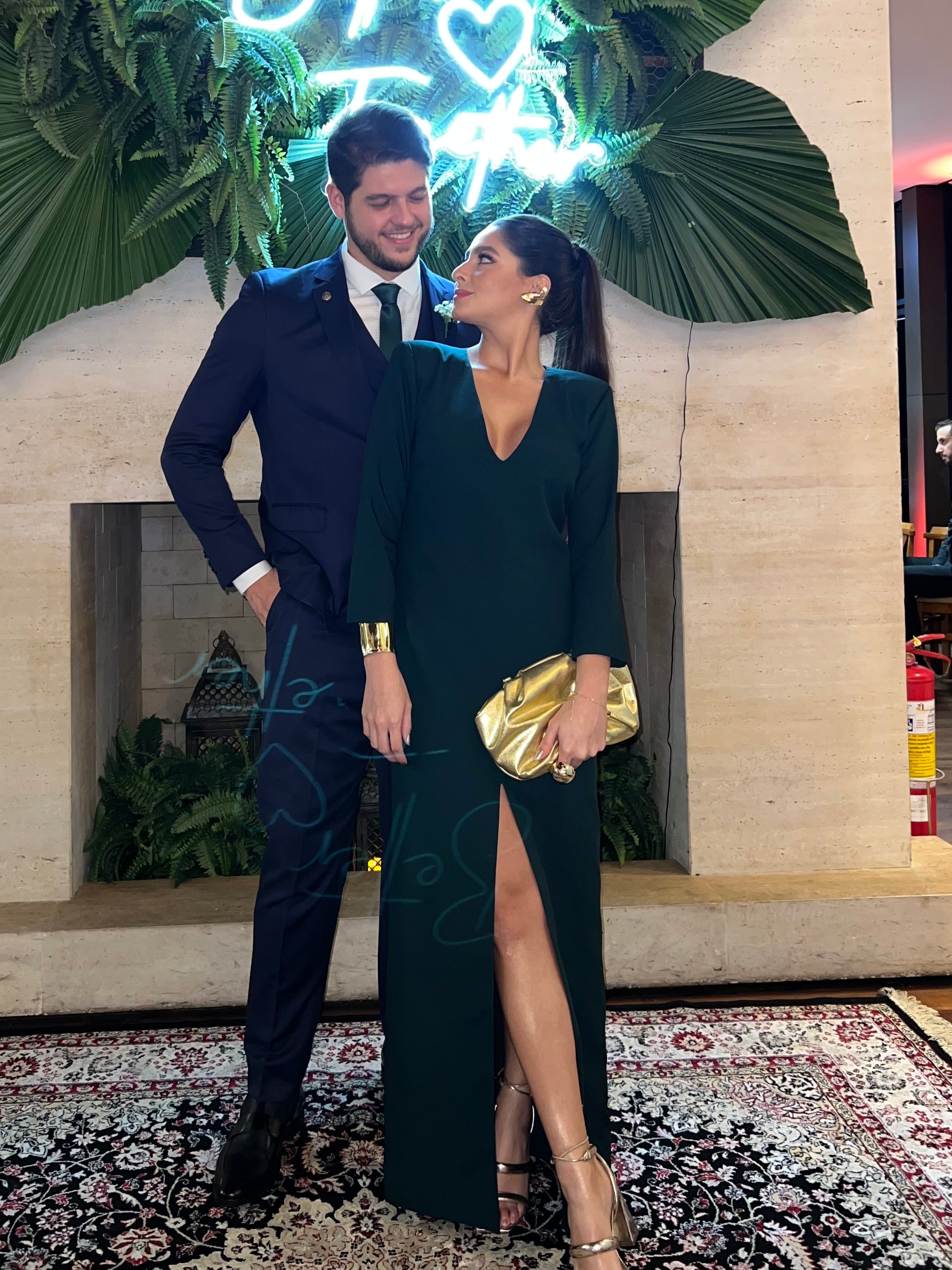 vestido estrutura decote verde