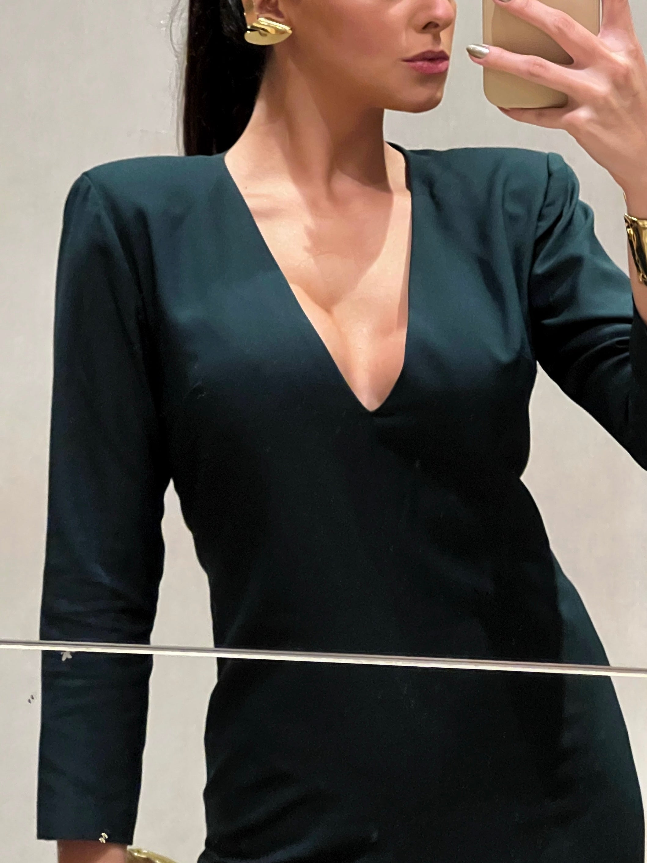 vestido estrutura decote verde