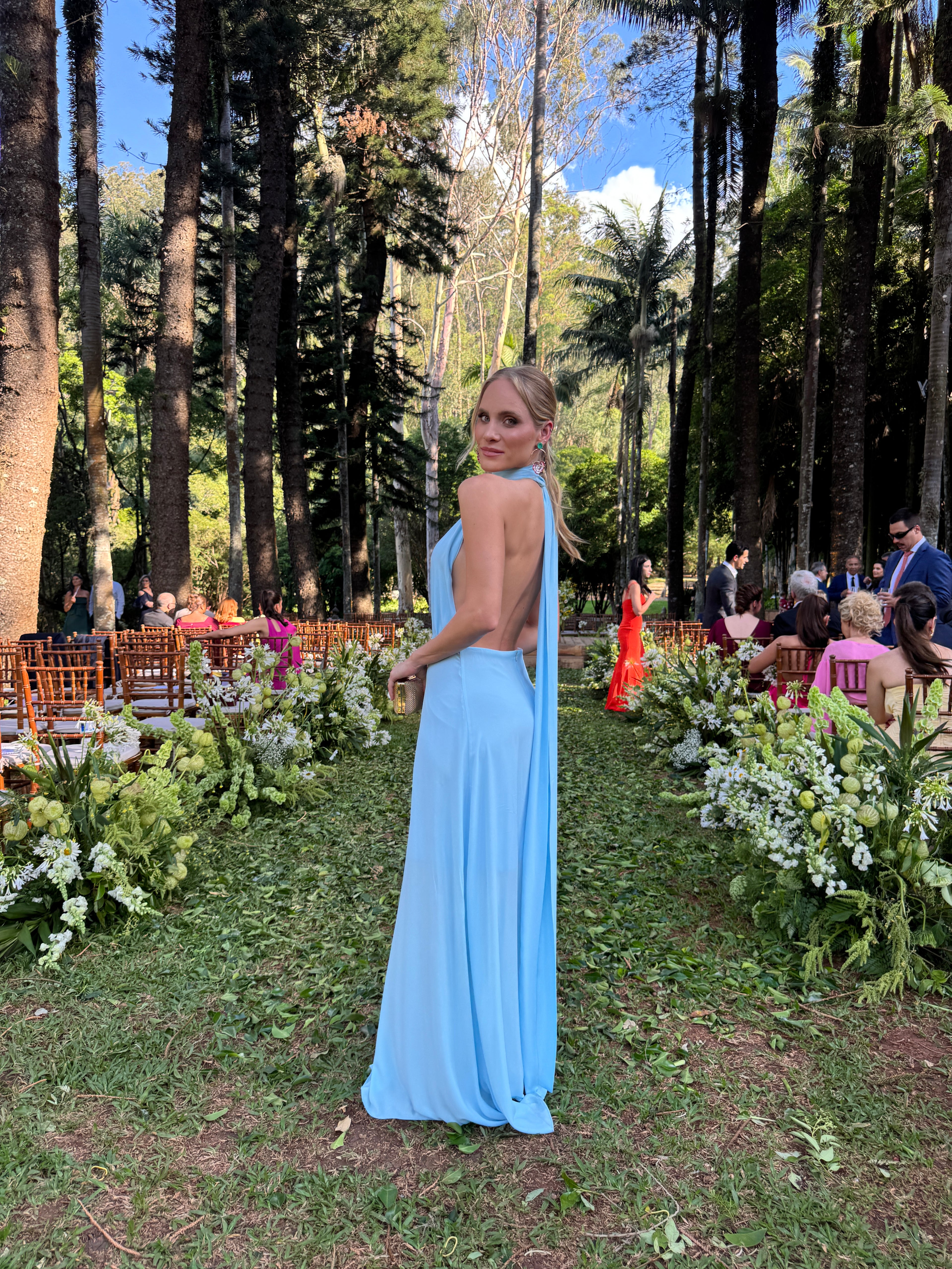 vestido frente única lenço azul