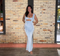 vestido detalhe busto azul
