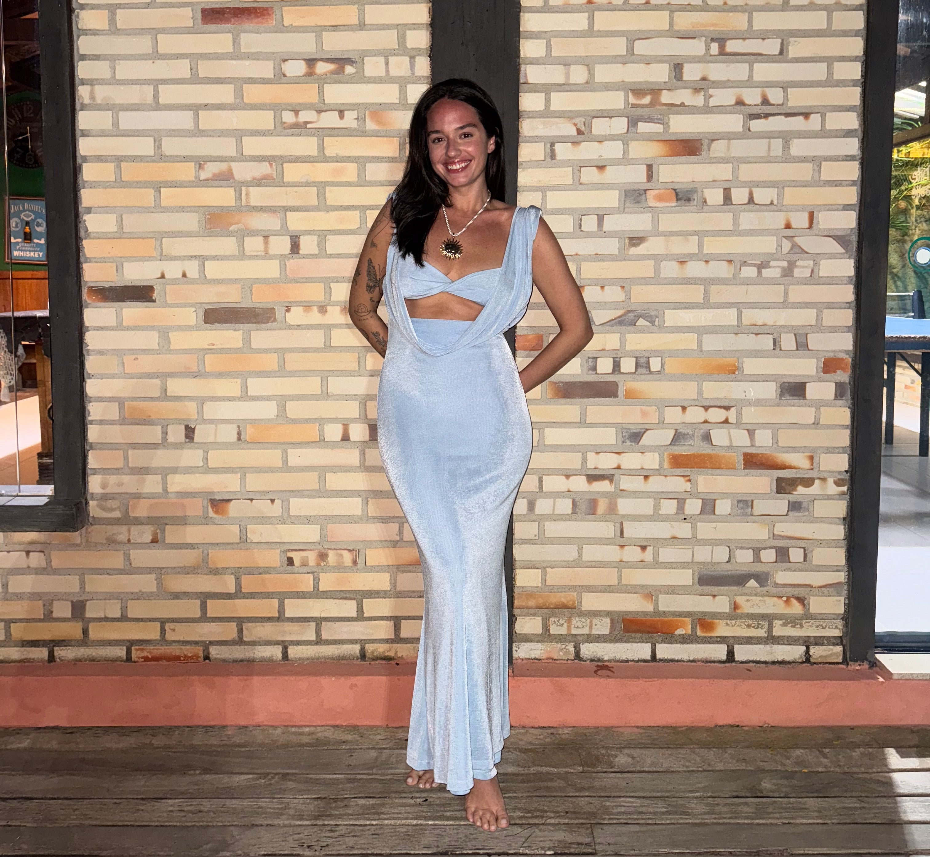 vestido detalhe busto azul