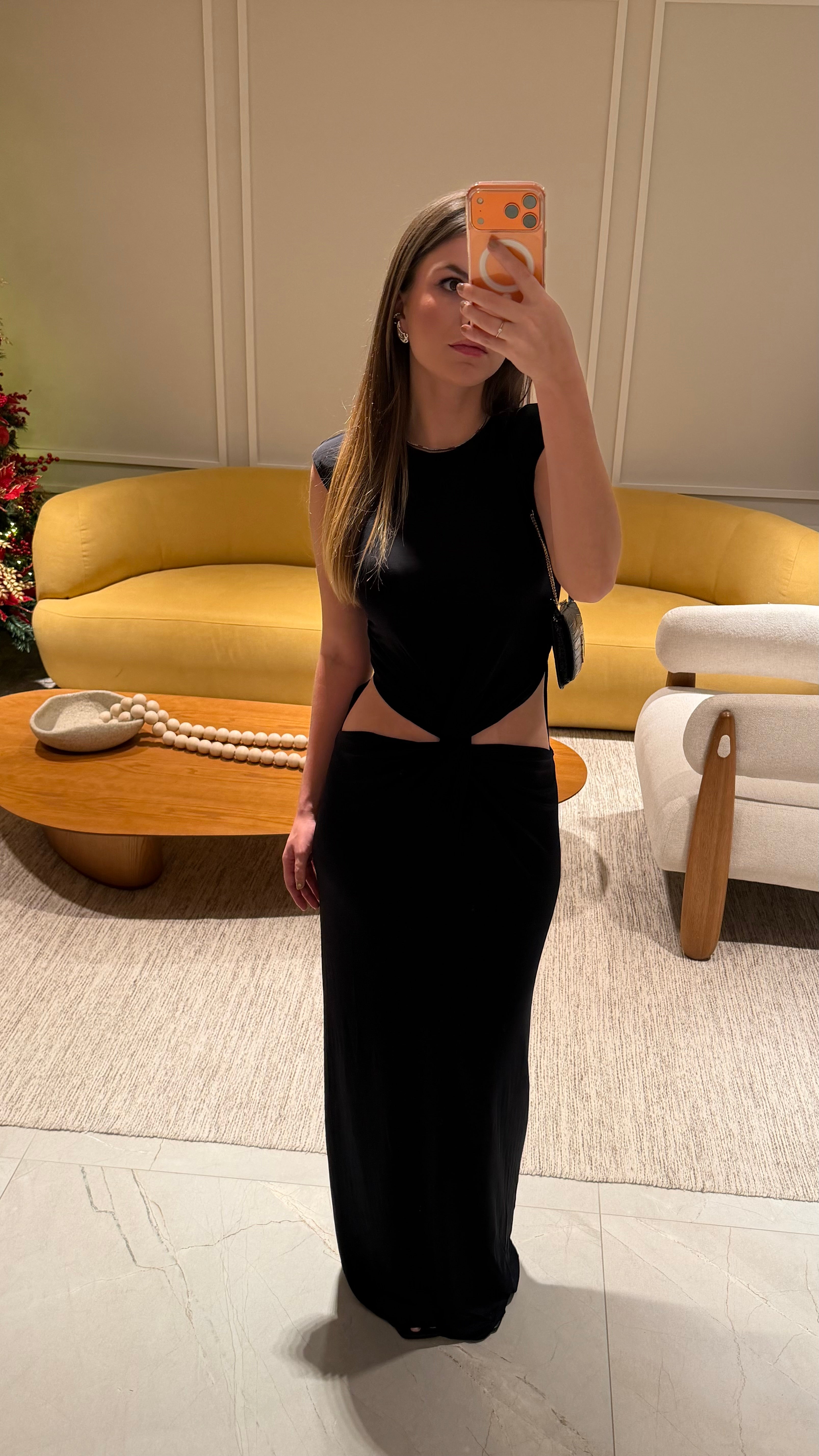 vestido detalhe cintura preto