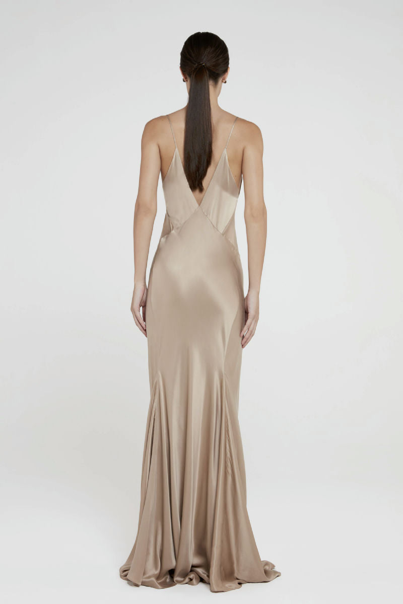vestido andrea bogosian seda bege
