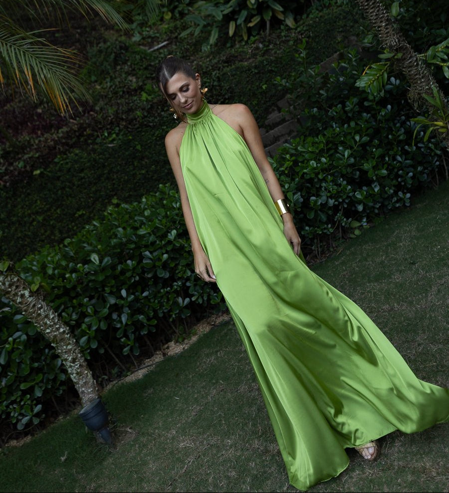 vestido cetim frente única verde