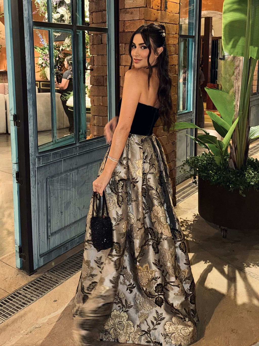 vestido veludo jacquard rodado