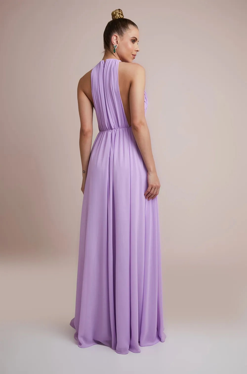 vestido plissado corpete lilás