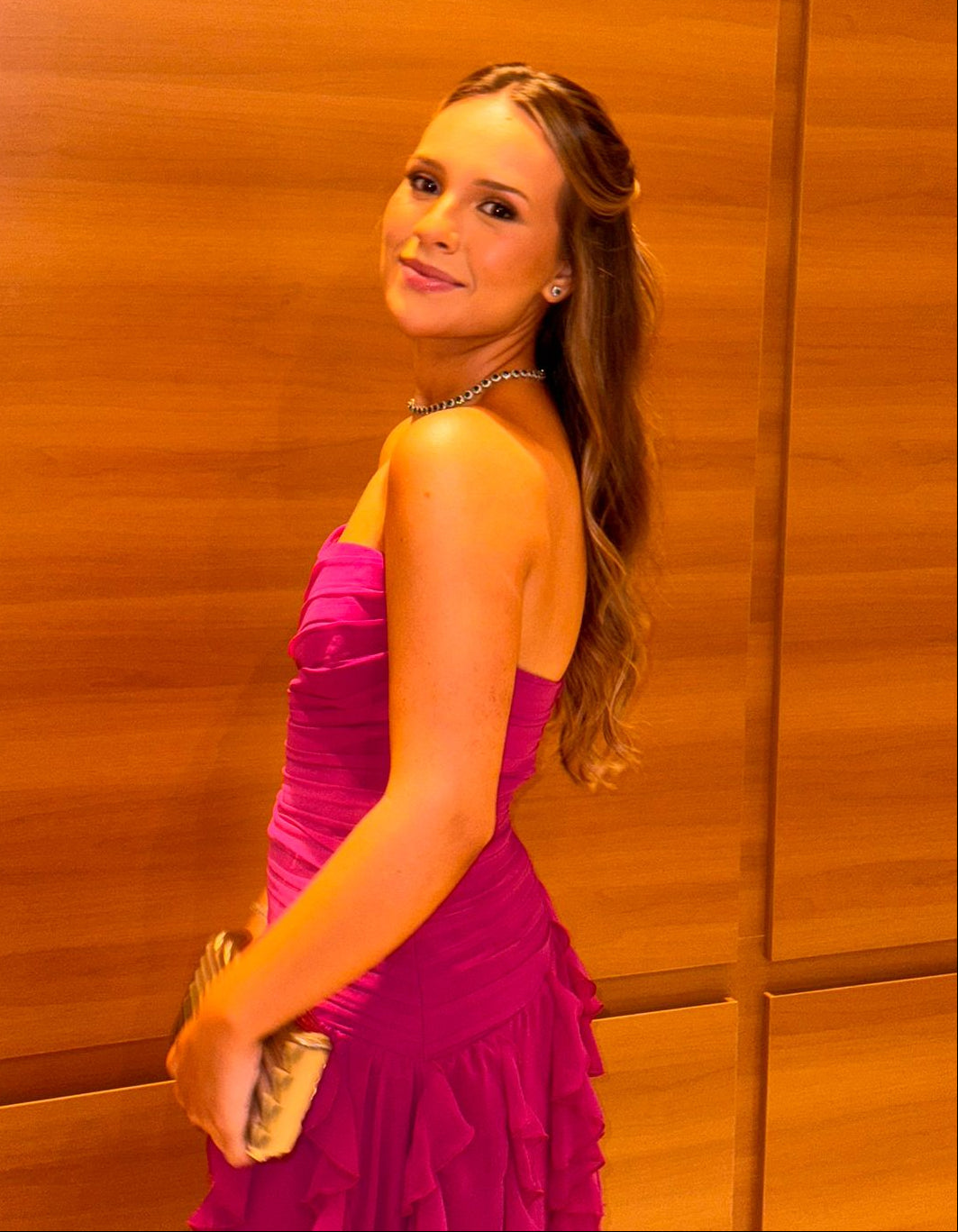 Vestido corset plissado fúxia