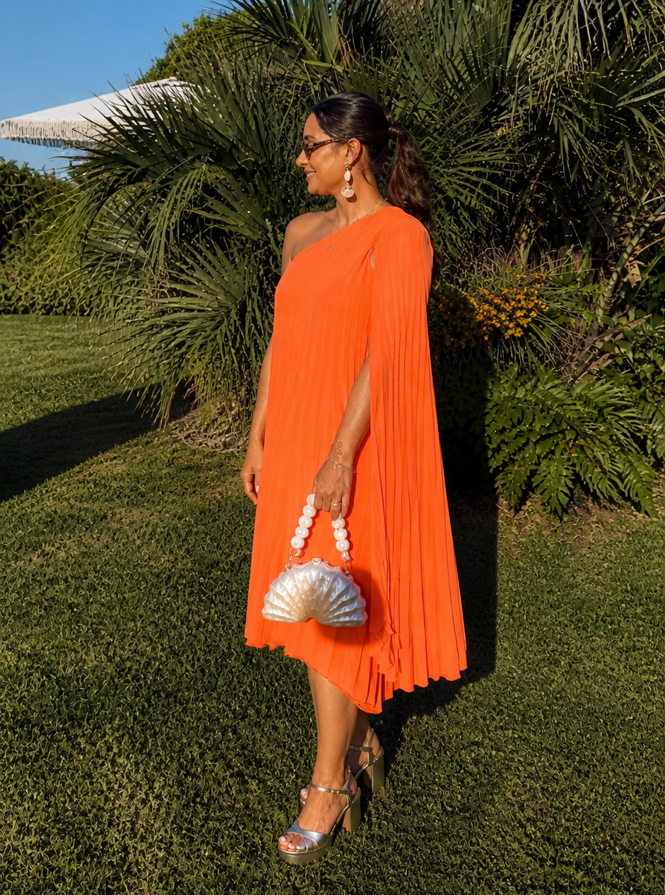 Vestido plissado Midi Laranja M