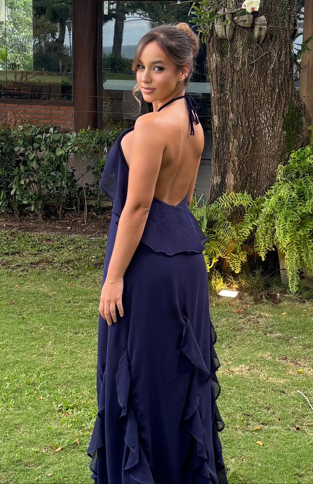 Vestido azul marinho plissado tamanho M 38