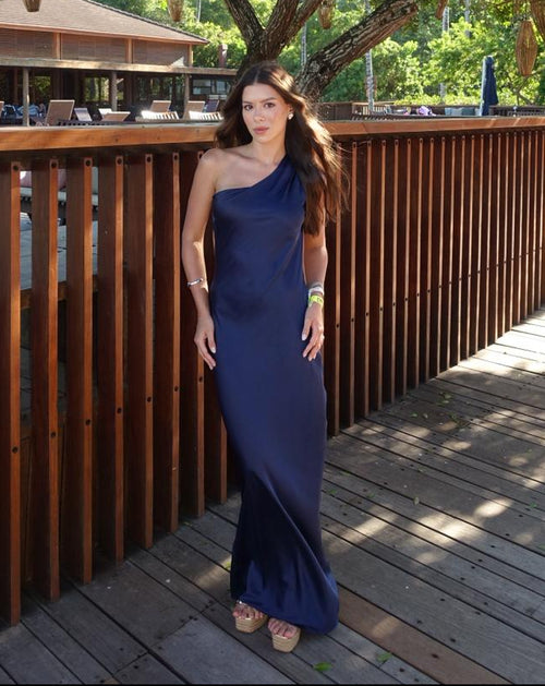 vestido azul de seda 9Acompanha laço removível)