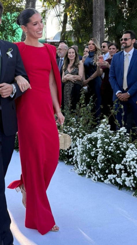 vestido concha capa vermelho