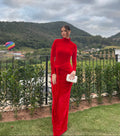 vestido trançado veludo vermelho
