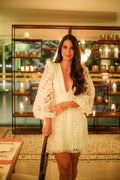 vestido mini detalhe renda branco
