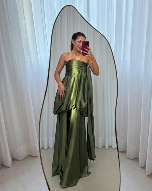 vestido balonê amarração verde