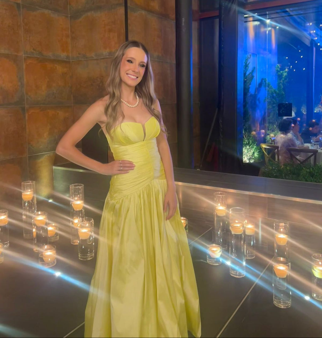 vestido corset cintura baixa amarelo