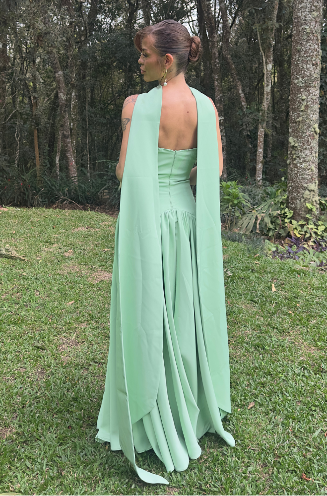 vestido corpete alongado verde menta