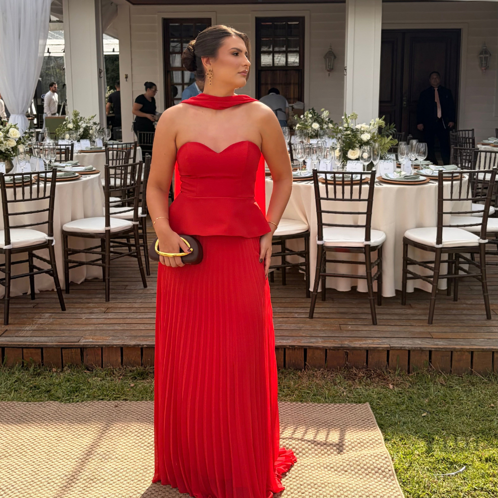 vestido corset plissado vermelho