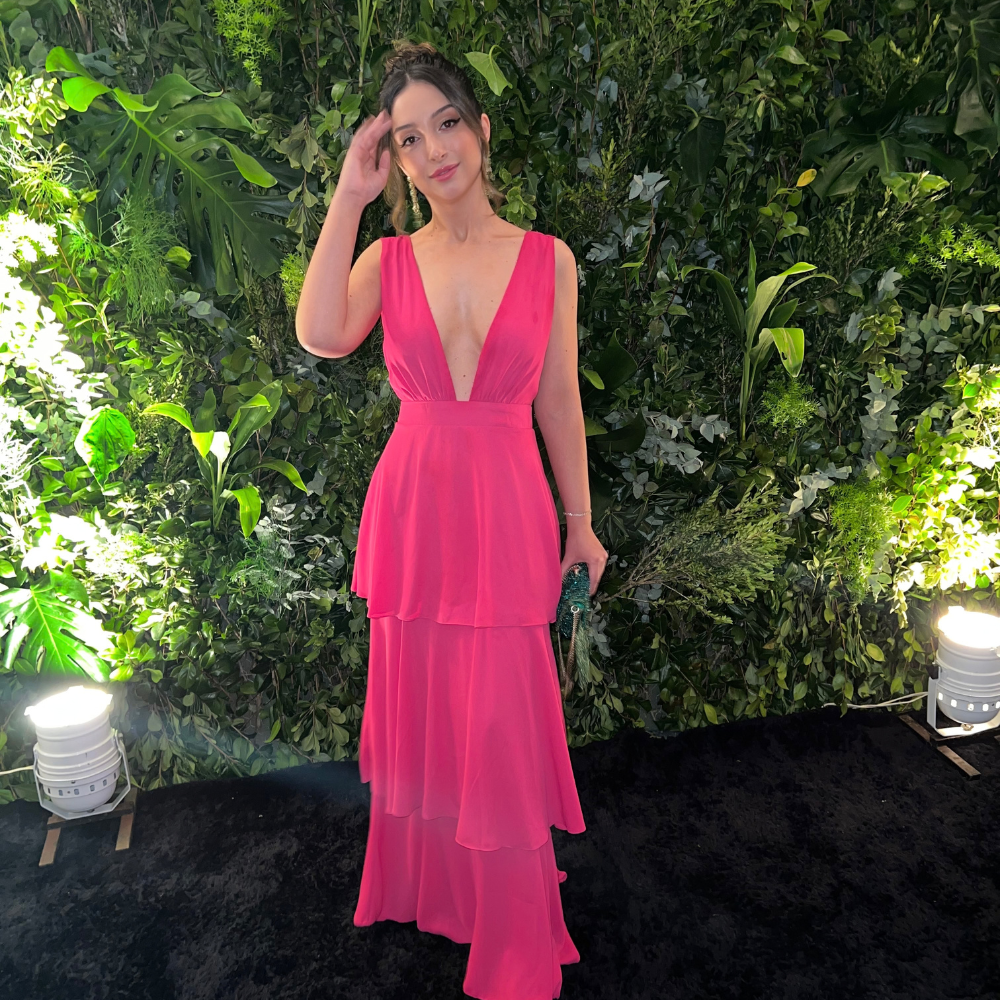 vestido babados rosa