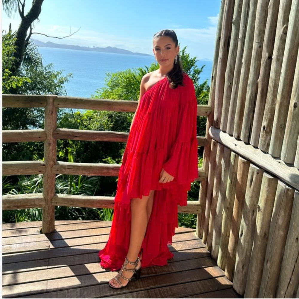 vestido cascais assimétrico vermelho