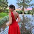 vestido fenda alaranjado