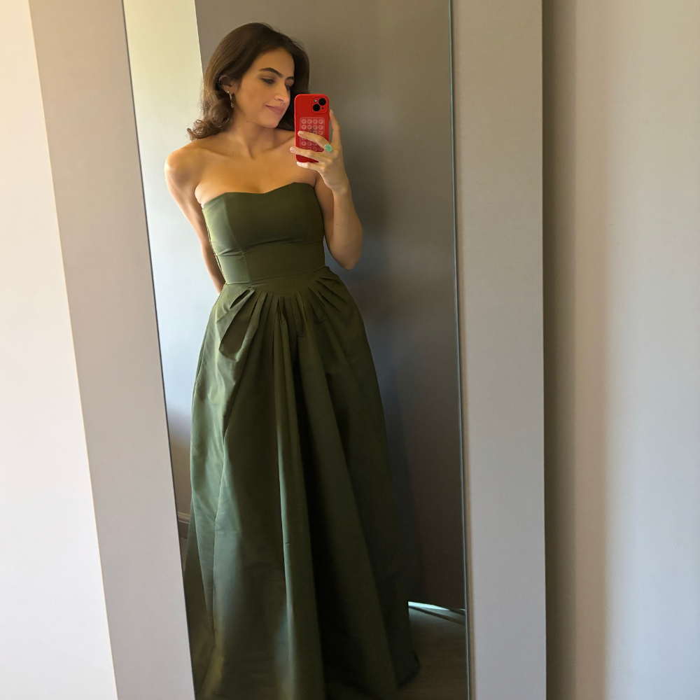 vestido tomara que caia estrutura verde