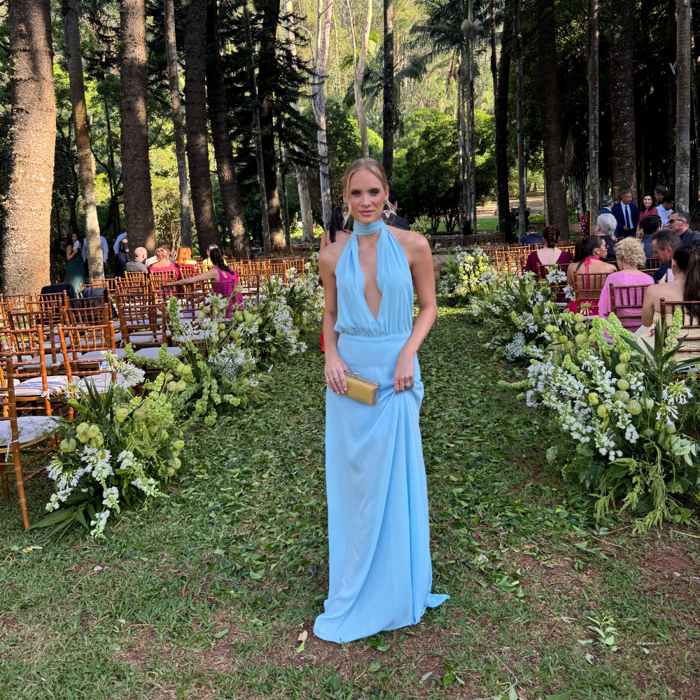 vestido frente única lenço azul
