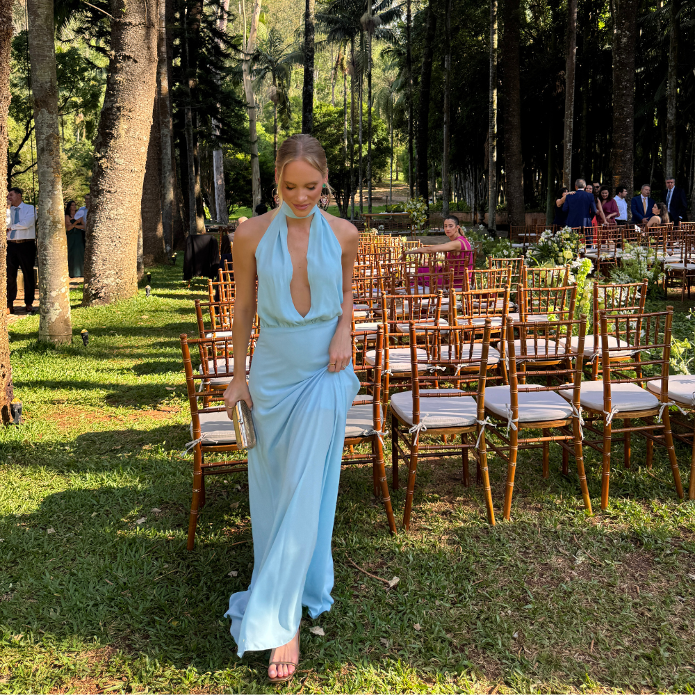 vestido frente única lenço azul