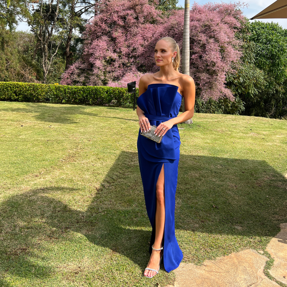 vestido leque azul