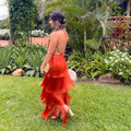 vestido franjas laranja