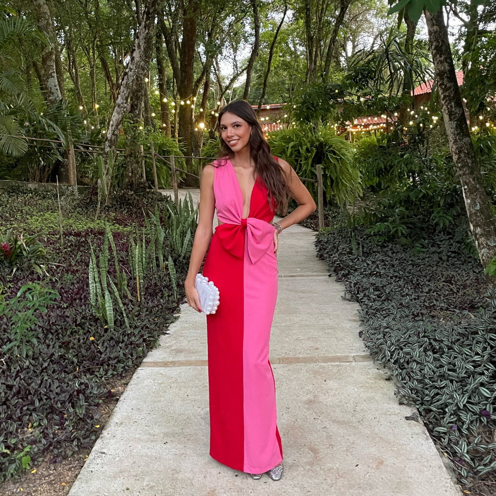 vestido laço bicolor